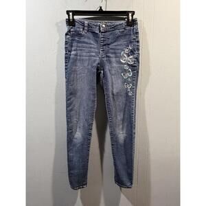 Youth Girls Denim Size 12  Blue Jeans With Embroidered Butterfly